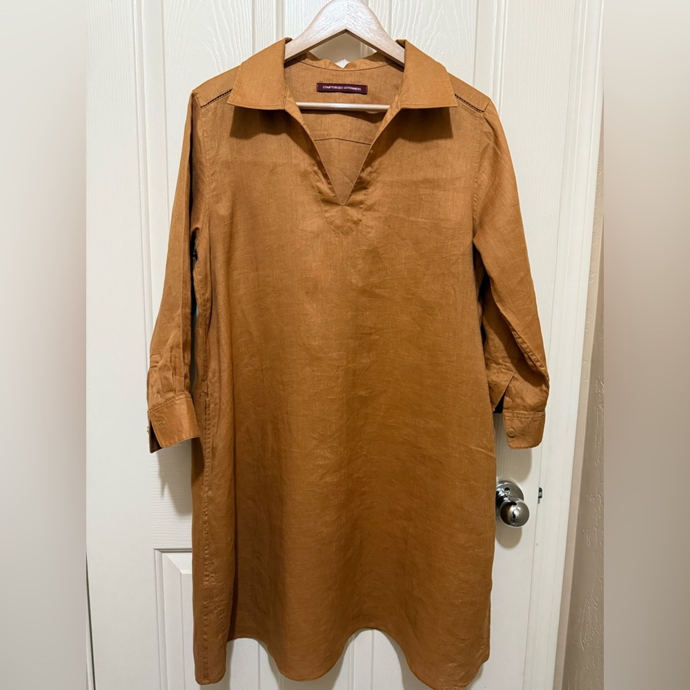 Comptoir Des Cotonniers for Uniqlo Rust Linen Trapeze Popover Dress